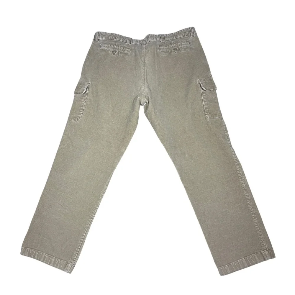 VTG LL Bean Men Tan Corduroy Cargo Pants 44x34 Straight Leg Stretch Khaki 285249